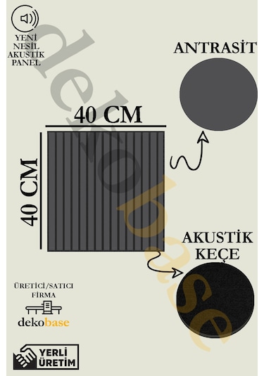 Antrasit 40x40cm Yeni Nesil Akustik Ahşap Duvar Paneli
