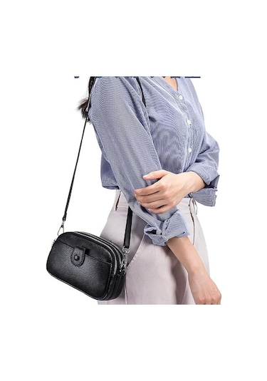 Skycity Kadınlar İçin Gerçek Deri Çapraz Çanta - 3 Fermuarlı, Küçük Ve Şık Telefon Çantası, Hediye Seçeneği Gümüş