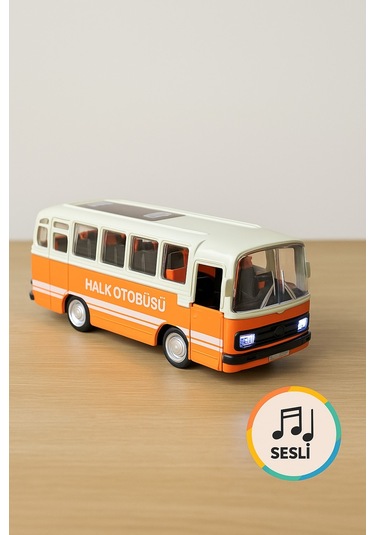 Nostaljik Halk Otobüsü 11 Cm Pilli Sesli Işıklı Kapısı Açılır Yumuşak Tekerlekli - Turuncu