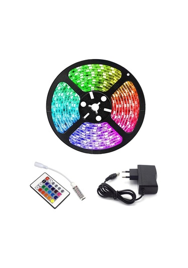 Bahçe Dekoru İçin 5mt 16 Renk Kumandalı Adaptörlü Bantlı Rgb Şerit