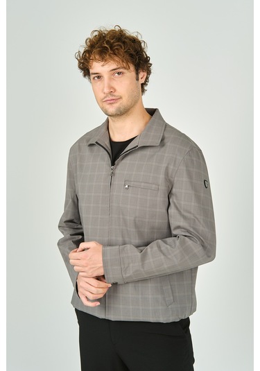 Lucas Erkek Ekoseli Gömlek Yaka Mevsimlik Spor Mont 3718 Gri Gri