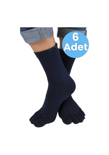 Tezzgelsin Erkek 6'lı Bambu Mantar Çorabı Parmak Çorap Lacivert