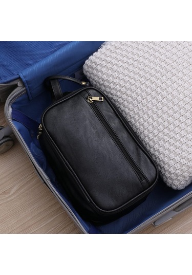 Wineen Erkek Tuvalet Çantası Seyahat Saklama Kozmetik Çantası Koyu Kahverengi