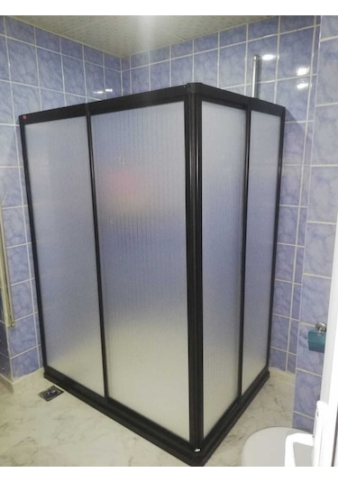 Nokta Duşakabin 110 x 70 Teknesiz Mika Plastik Camlı Siyah Profilli Duşakabin Şeffaf