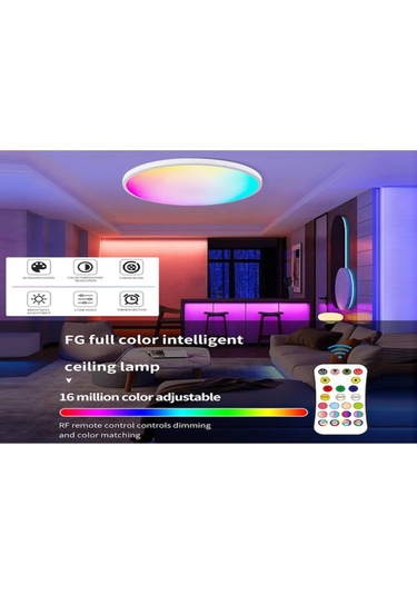 Vkemall Siyah Yuvarlak Led Tavan Lambası, Rgbcw Renkli Işık, Akıllı Rf Kumandalı, Ev Odaları İçin Dimmable Ve Renk Ayarlı Siyah