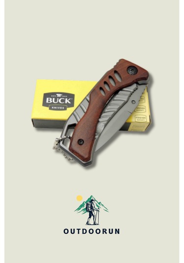 Buck Ahşap Kancalı Taktik Kamp Çakı 15,5 Cm Kahverengi