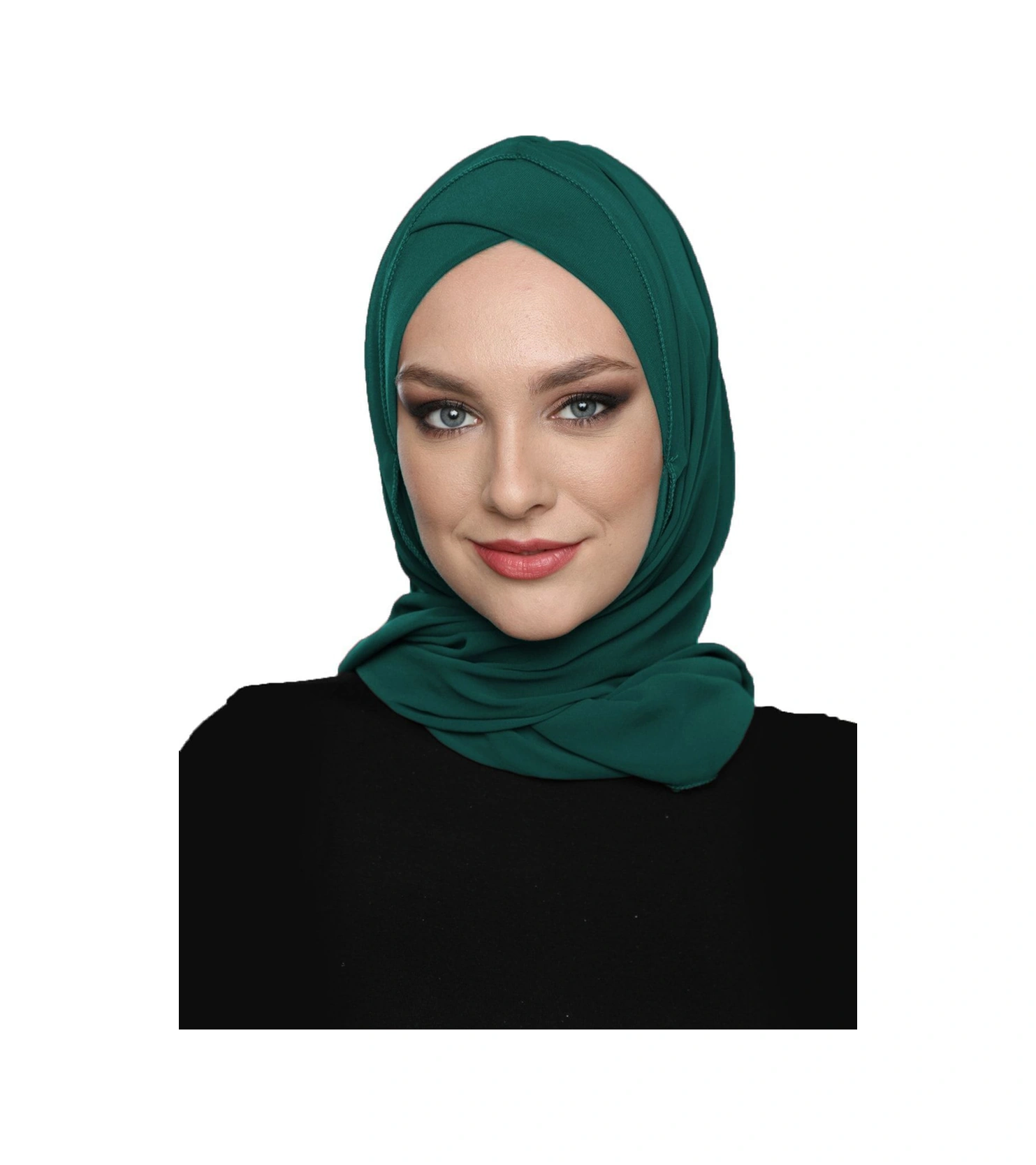 Şallı Takmatik Sade Yeşil Hazır Türban Tesettür Bone Namaz Örtüsü Hürrem