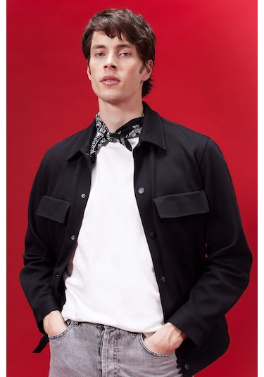 DeFacto Polo Yaka Çıtçıt Kapamalı Cepli Gömlek Ceket Z5178AZ24SPBK81