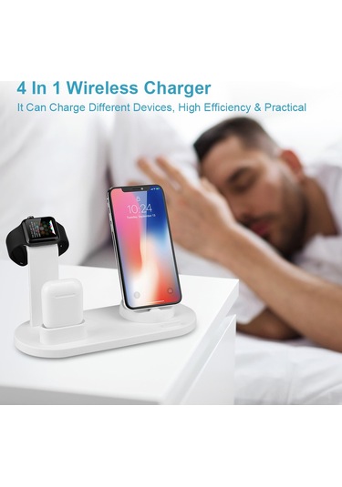 Xiyyadms 4'lü Kablosuz Şarj Aleti 360 Döner Baz 10w Hızlı Şarj İphone Saat Airpods Uyumlu Siyah