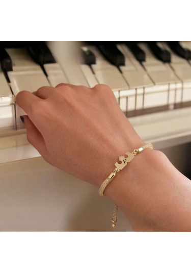 Archin P Harfine Özel Taç Motifli 14 Ayar Altın Plakalı Hasır Kordonlu Hediye Bileklik-461harf P