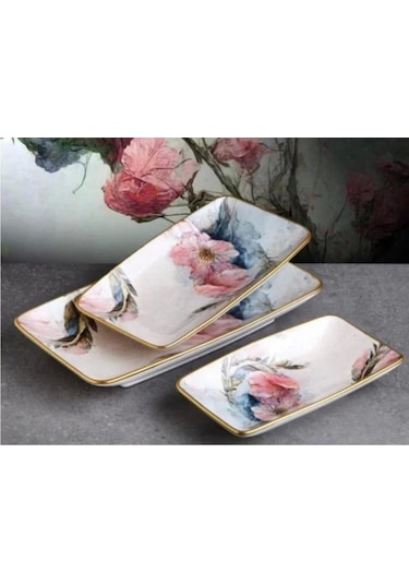 Gönül Gnl4331 Pink Seramik Kayık Tabak 3 Lü