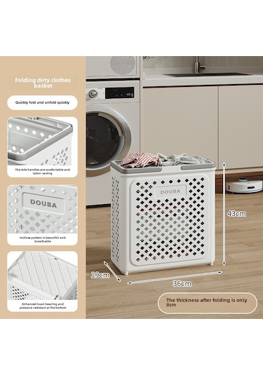 Beyaz Orta Boy Kirli Çamaşır Sepeti, Tekerlekli, Katlanabilir, Büyük Kapasiteli Ve Hareket Ettirilebilir Beyaz