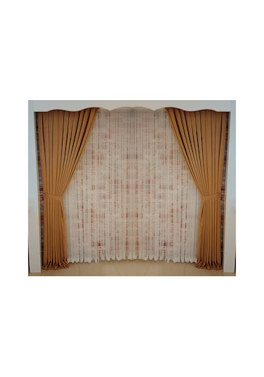 Tomruk Renk Fon Kadife Perde Çift Kanat 1/3 Sık Pileli Dikim V-09 Toprak