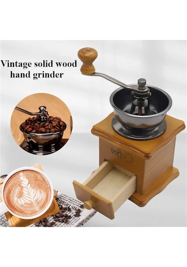 Jialan Vintage Ahşap Manuel Kahve Çekirdeği Değirmeni Dekorasyon Ahşap