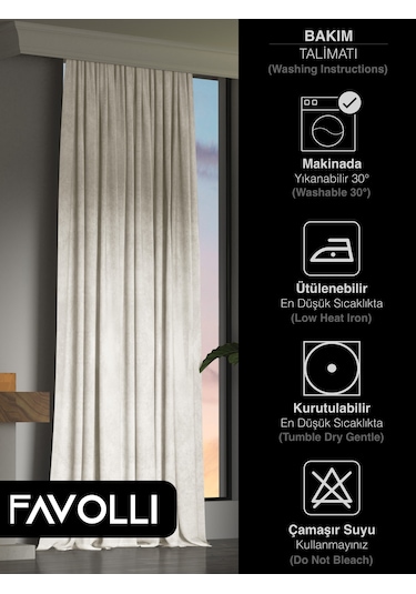 Br Favolli Kadife Dokulu Ekru Ada Fon Perde Ekstrafor Büzgülü Dream Series Ekru