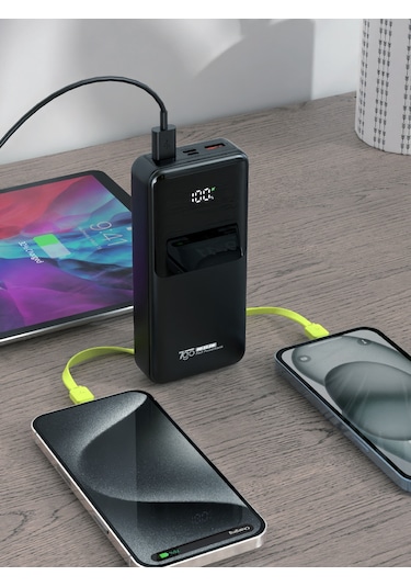 7go Gpw-07 20000mah Pd22.5w Hızlı Şarj Powerbank Siyah Dahili Type-c & Lightning Kablo Dijital E Siyah