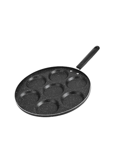 Hangfox 7 Delikli Alüminyum Teflon Tava - Hızlı Pişirme, Enerji Tasarruflu, Ev Ve Restoran Mutfakları İçin Yumurta/hamburger Kalıbı Siyah