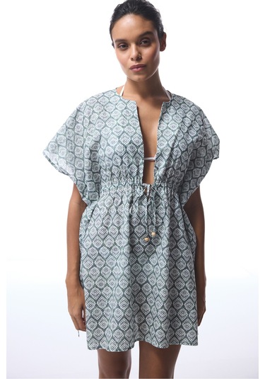 Penti Yeşil Spring V Yaka Mini Kaftan Çok Renkli