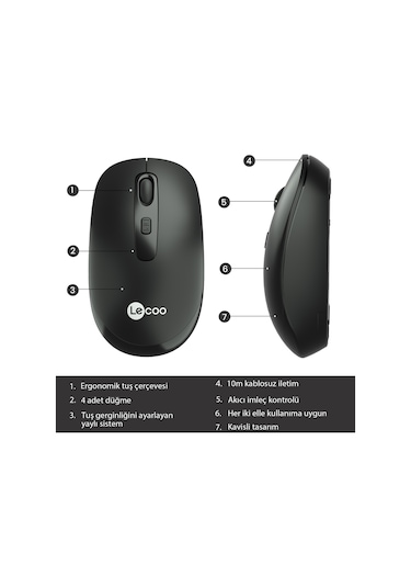 Lecoo WS205 Kablosuz 1600 DPI 4 Tuşlu Optik Mouse