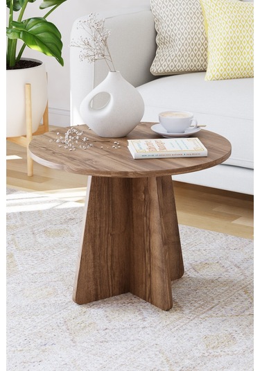 Mantar Orta Sehpa İskandinav Stili Yuvarlak Orta Sehpa 58 Cm - Ceviz