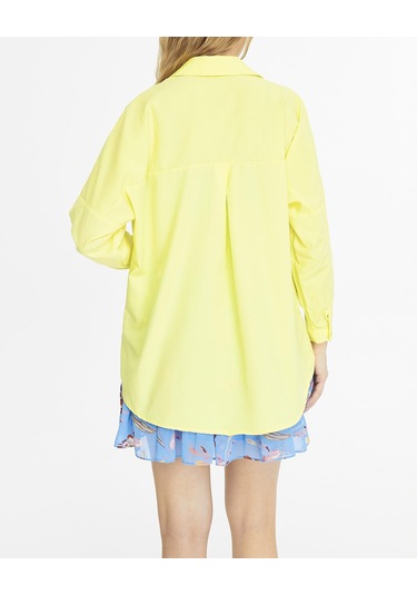 Kadın Oversize Uzun Basic Gömlek - Sarı