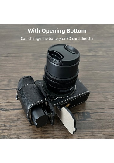 Tenfowee Fujifilm Xs20 İçin Deri Kamera Çantası - Omuz Askılı Siyah Model Gri