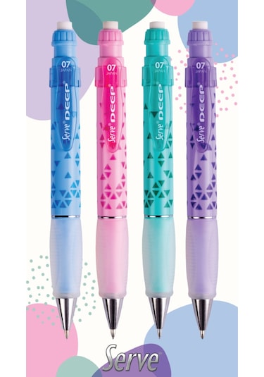 Deep Uçlu Kalem - Renkli Üçgen Baskılar - Gök Mavi