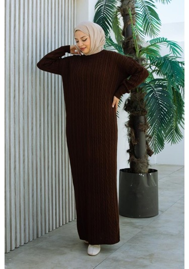 Brc2440kahve-bisiklet Yaka Örme Triko Elbise Kahve