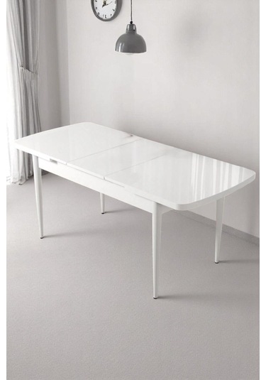 Florn Beyaz 80 X 132 Açılabilen Sunta Masa Metal Ayaklı Mutfak Masası Takımı 4 Krem Sandalye Krem