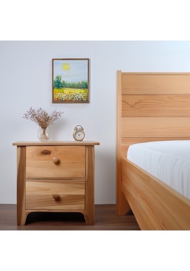 İskandinav Tasarımlı Doğal Ahşap 2 Çekmeceli Komodin 1. Sınıf Mas