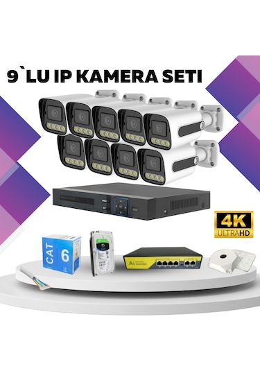 9'lu Güvenlik Ip Kamera Seti - 4mp Dış Mekan Kamera, 3.6mm Lens,