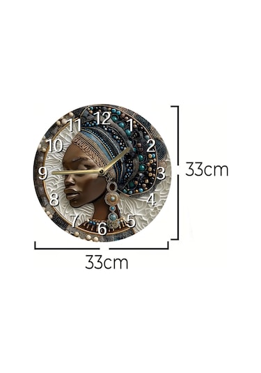 Afrikalı Kadın Portreli Çift Katmanlı Mdf Saat 33 Cm Sanatsal Duvar Dekoru Sdw358 Renkli