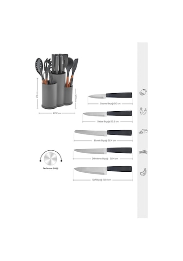 Karaca  Burby 14 Parça Bıçak Seti Gri