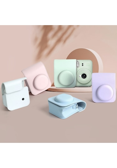 Sones Fujıfılm İnstax Mini Uyumlu 12 Uyumlu Uyumlu Tam Vücut Deri Kılıf Kamera Çantası Askılı Mor