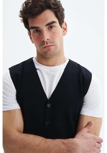 Arma Erkek Slim Fit Basic %100 Pamuk Triko Yelek K9kro0853 Siyah