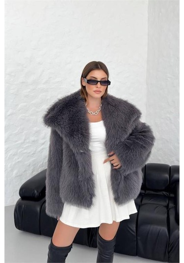 Kadın Yüksek Kalite İthal Kürk Mont Dpnbg037 Antrasit