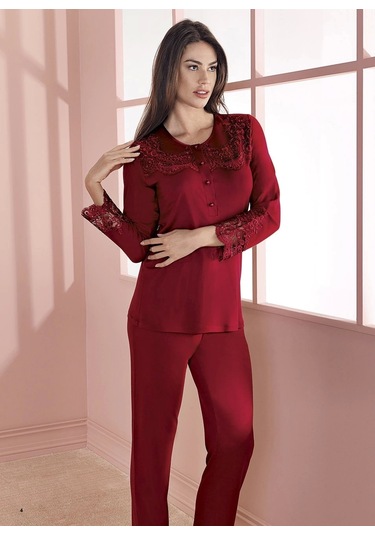 Espuar 757 Penye 3'lü Sabahlık Pijama Takımı Bordo