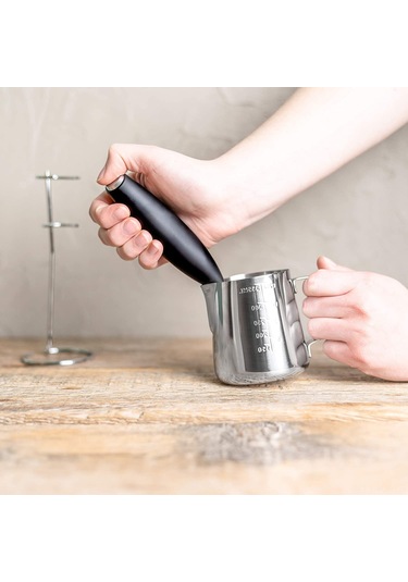 Kangvka Stantlı Elden Süt Köpürtücü - Modern Minimalist Kupa Filtreli Kahve Çay Aleti Beyaz/siyah Siyah