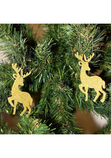 Gold Altın Keçe Geyik Yılbaşı Ağaç Süs Simli Eva Ağaç Dekor 6'lı