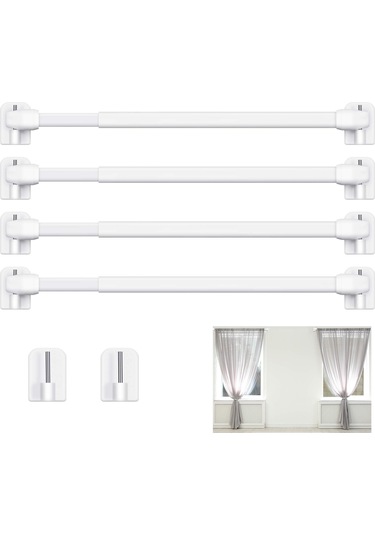 Qingmipy Plastik Genişletilebilir Perde Çubuğu 40-70 Cm - 4 Adet Çubuk + 10 Adet Yapışkan Kanca Seti - Ev, Parti Dekorasyonu İçin Kolay Kurulum Beyaz