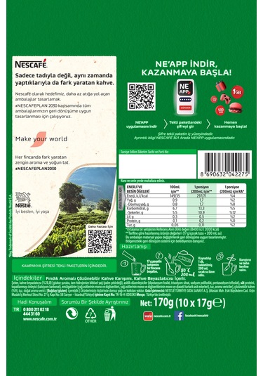 Nescafe 3ü1 Arada Fındık Aromalı Çözünebilir Kahve 17g 10'lu Paket 10x10 Hazır