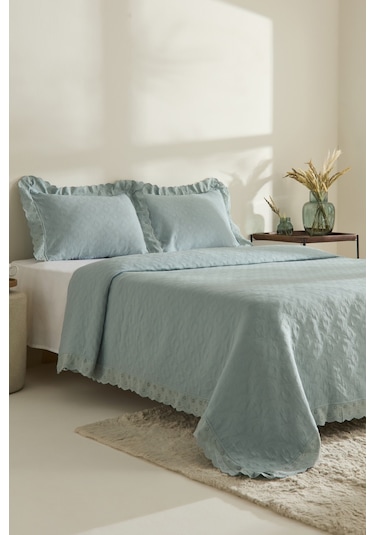 Karaca Home Arya Çift Kişilik Yatak Örtüsü Seti Mavi Mavi