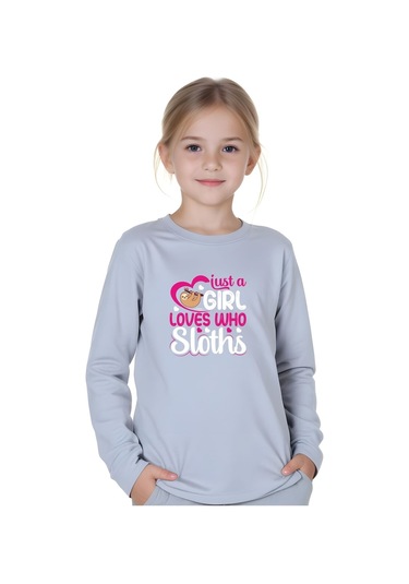 Fyk Kids Kiz Çocuk Just A Gril Yazi Baskili Yuvarlak Yaka Sweatshirt Gri