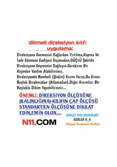 Gürler Dikmeli Deri Direksiyon Kılıfı Ölçü Ve Renk Seçenekli
