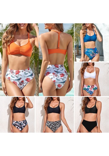 Geeroyoo Kadınlar İçin Yüksek Bel Desenli Mayo Takımı - Ayarlanabilir Y Sırtlı Xl Boyut Kraliyet Mavisi