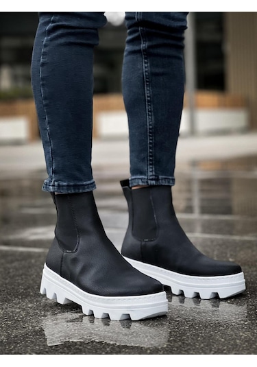 Knack Yüksek Taban Chelsea Bot 113 Siyah Beyaz Taban Siyah Beyaz Taban