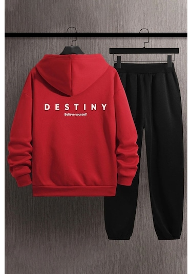 Unisex Destiny Baskılı Eşofman Takımı Kırmızı
