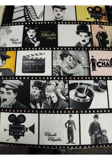 Film Şeridi Içende Charlie Chaplin Desenli Kumaş