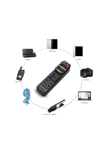 Wezone 200w Siyah Abs Oto İçin Güç Dönüştürücü 300g, 23x8x7cm Paket