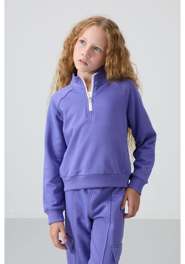 Tommy Life Eflatun Pamuklu İçi Tüylü Yumuşak Dokulu Standart Fit Nakışlı Kız Çocuk Eşofman Takım - 75159 Eflatun